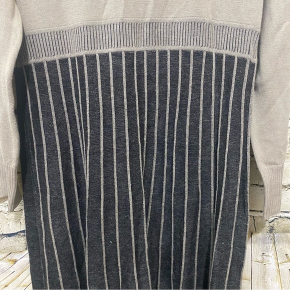 Calvin Klein Beige Charcoal Gray Stretch Cowl Neck Sweater Dress - Picture 3 of 6